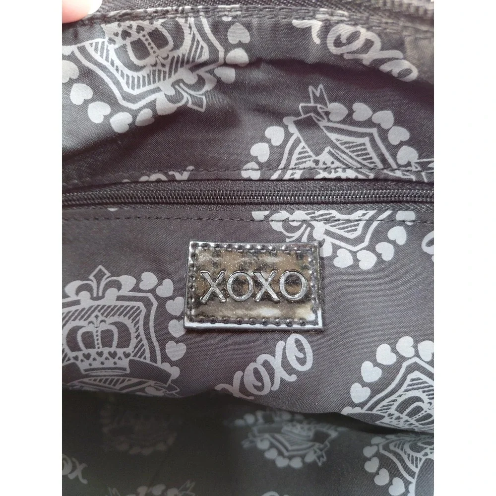 XOXO Hobo Shoulder Bag Black Silver Monogram Faux‎ Patent Leather Biker Goth